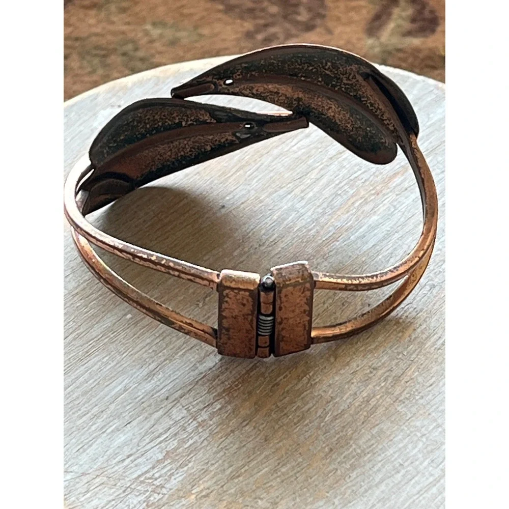 Renoir Copper Cuff Bracelet Mid Century Modern Leaf Bypass Hinge